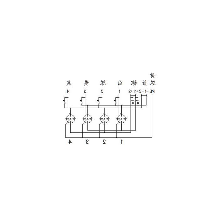 M12分线盒、单通道、PNP、4端口分体式、带LED、PCB端子带插头、24P4S9