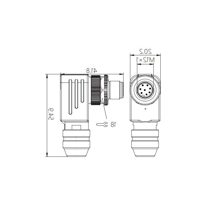 M12 8Pin、公头90°、螺钉连接、金属屏蔽、64F681 