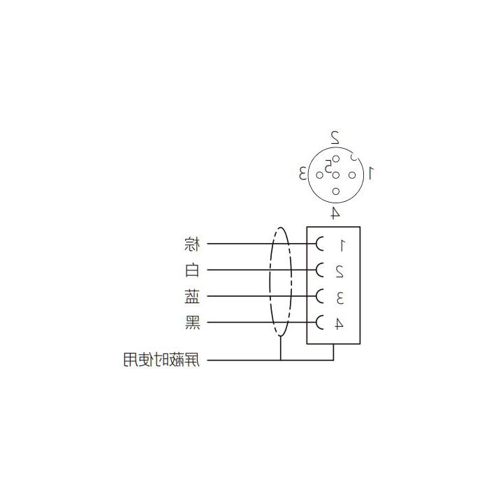 M12 4Pin 母头90°、IP 69K-ECOLAB、食品级、单端预铸PUR柔性电缆、黑色护套、64E041-XXX